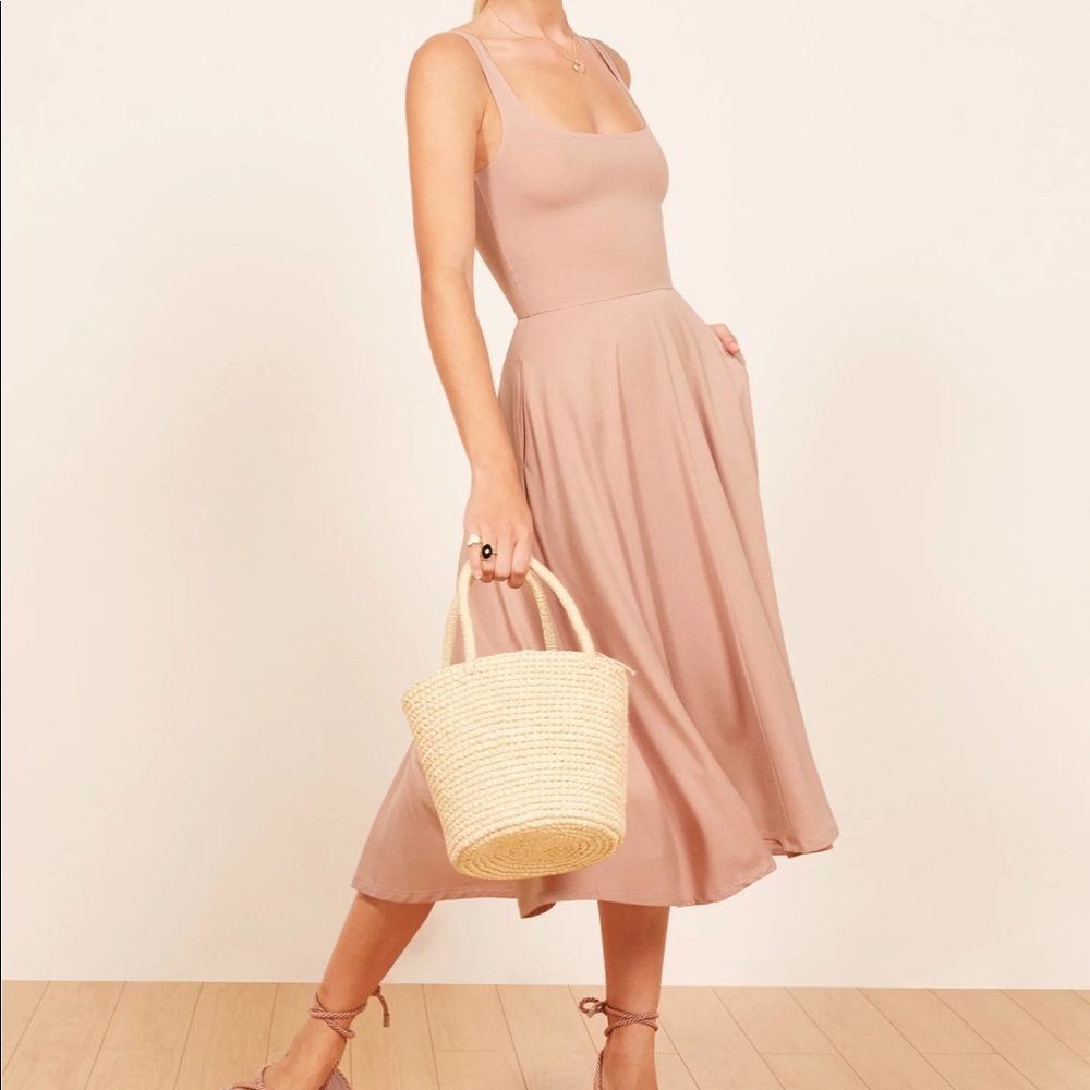Reformation Blush Nude Square-Neck Midi Dress - Picture 5 of 7